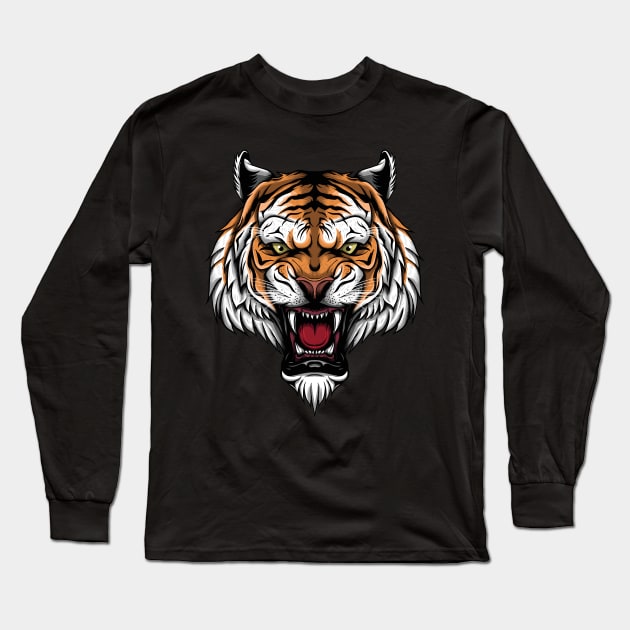 Tiger Head majestic Tiger Face Long Sleeve T-Shirt by HamilcArt